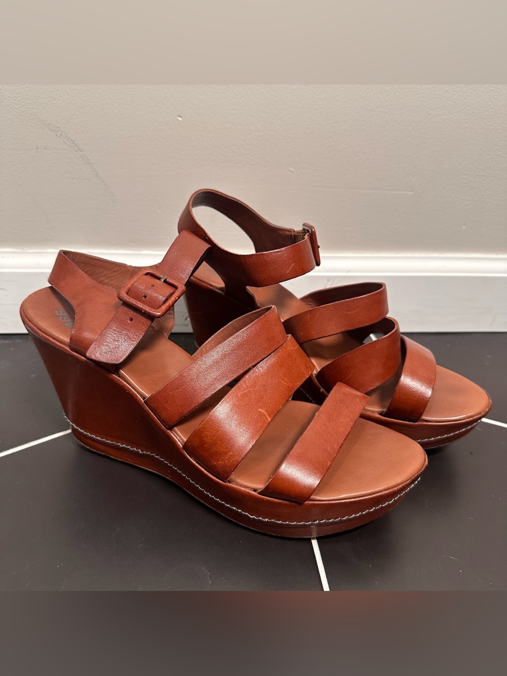 Kork Ease Shoes Womens 10 Brown Emily Leather Wedge Sandal